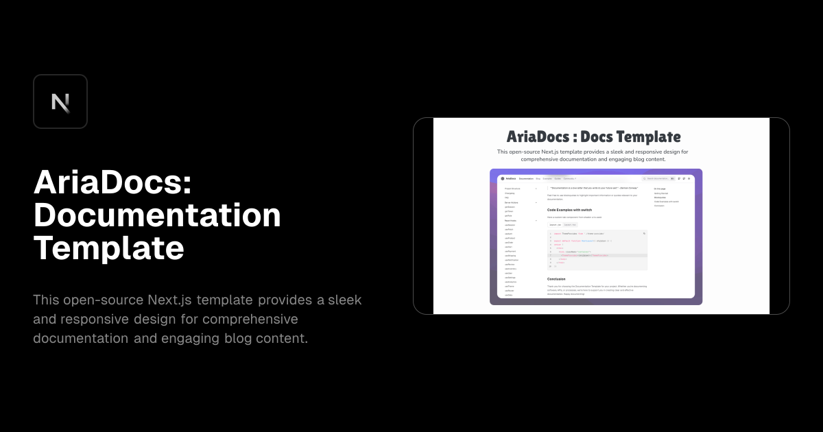 AriaDocs: Documentation Template template preview
