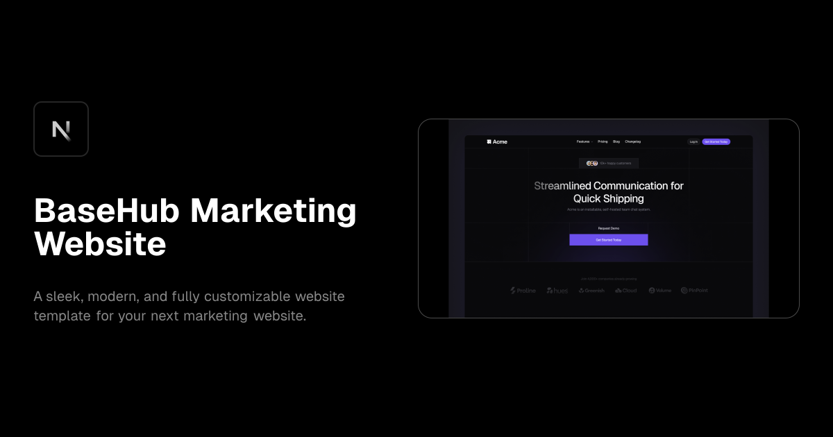 BaseHub Marketing Website template preview