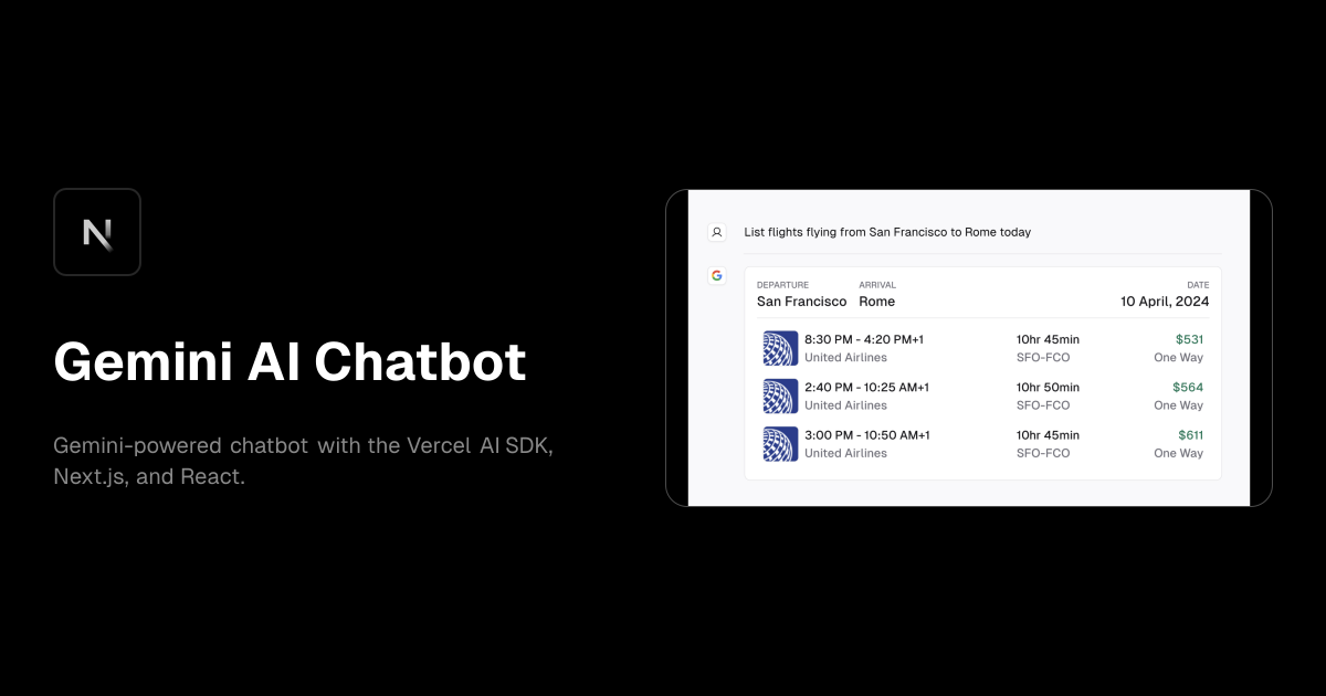 Gemini AI Chatbot Template with the Vercel AI SDK & Next.js template preview