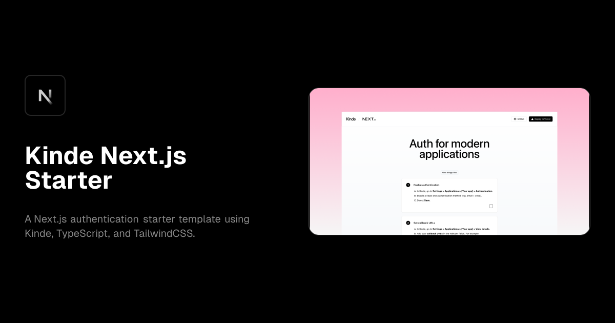 Kinde Next.js Starter template preview