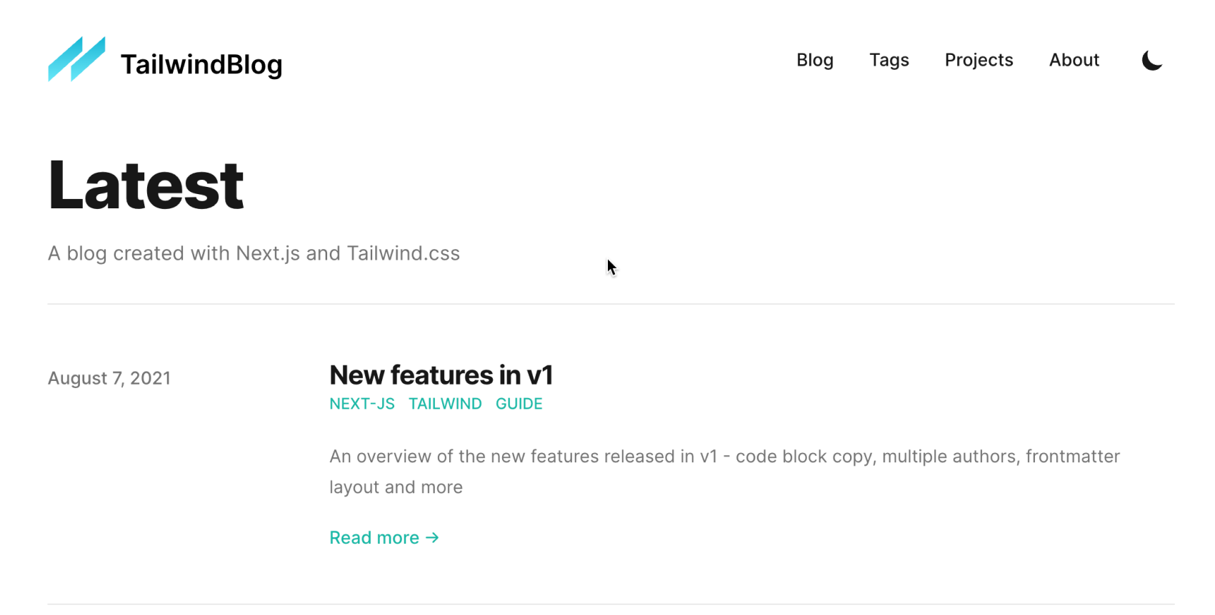 Next.js and Tailwind Template for Blog and Portfolio template preview