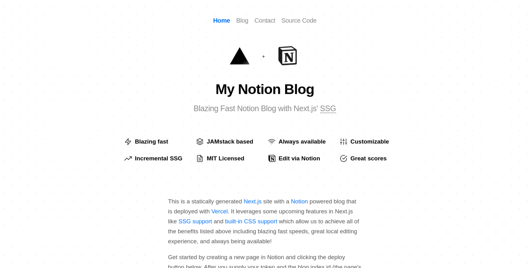 Next.js Blog Template with Notion Integration template preview