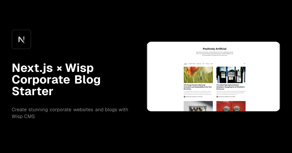 Next.js × Wisp Corporate Blog Starter template preview