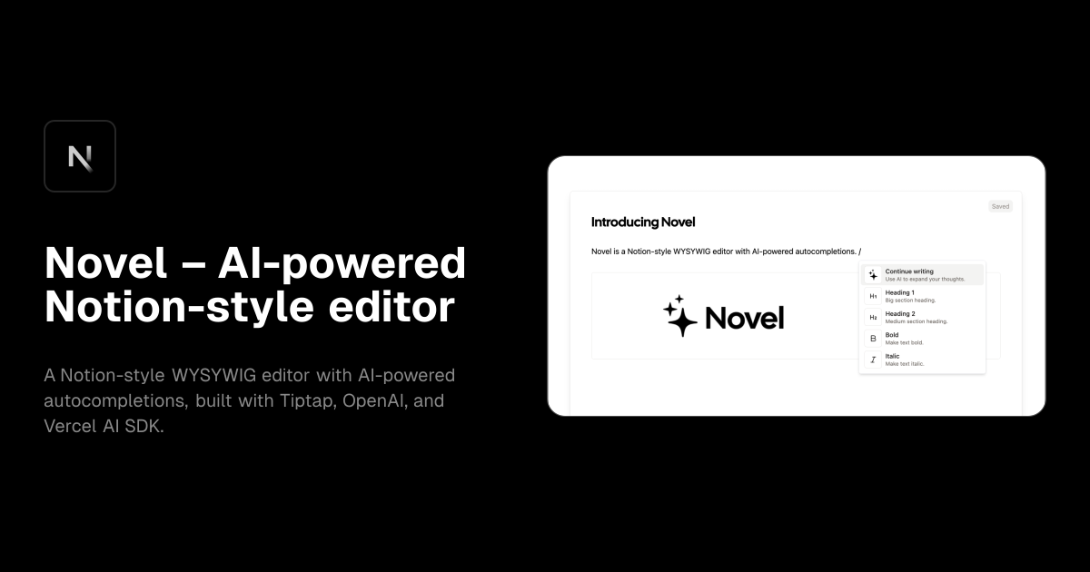 Novel – AI-powered Notion-style editor template preview