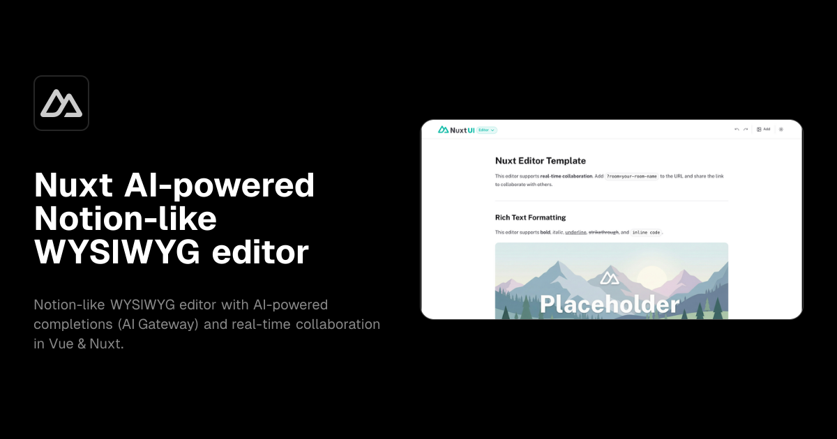Nuxt AI-powered Notion-like WYSIWYG editor template preview