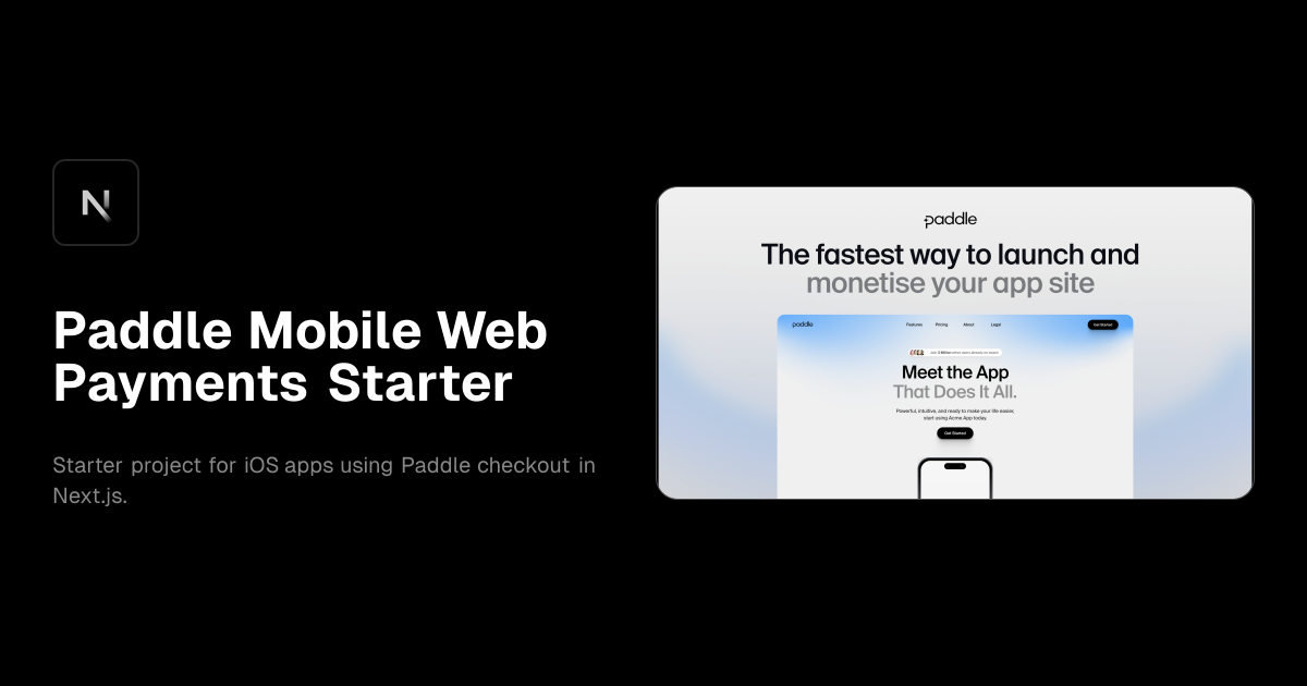 Paddle Mobile Web Payments Starter template preview