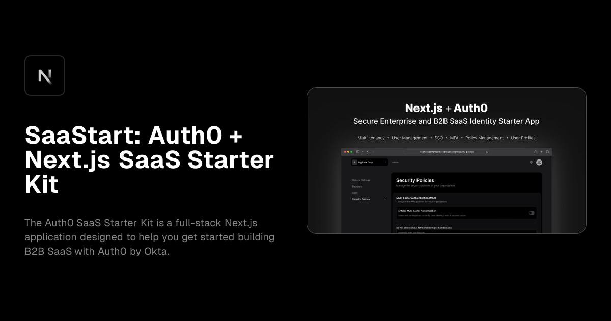 SaaStart: Auth0 + Next.js SaaS Starter Kit template preview
