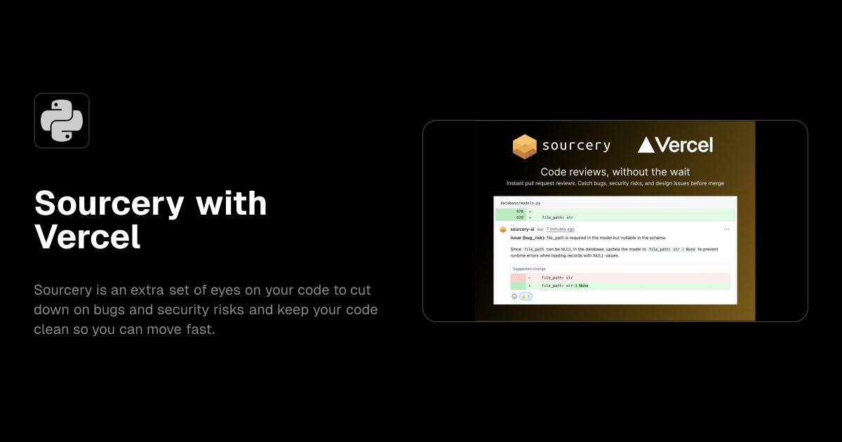 Sourcery with Vercel template preview
