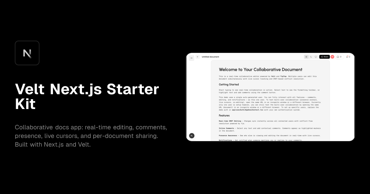 Velt Next.js Starter Kit template preview
